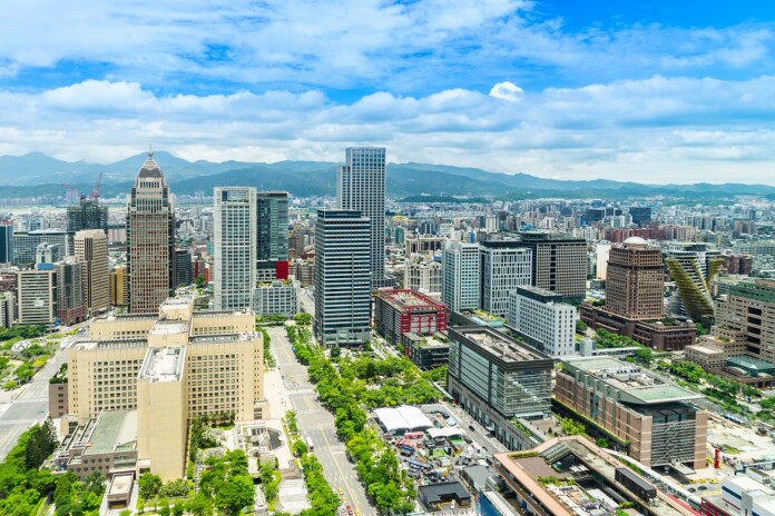 city skyline aerial view in Taipei 101, Taiwan